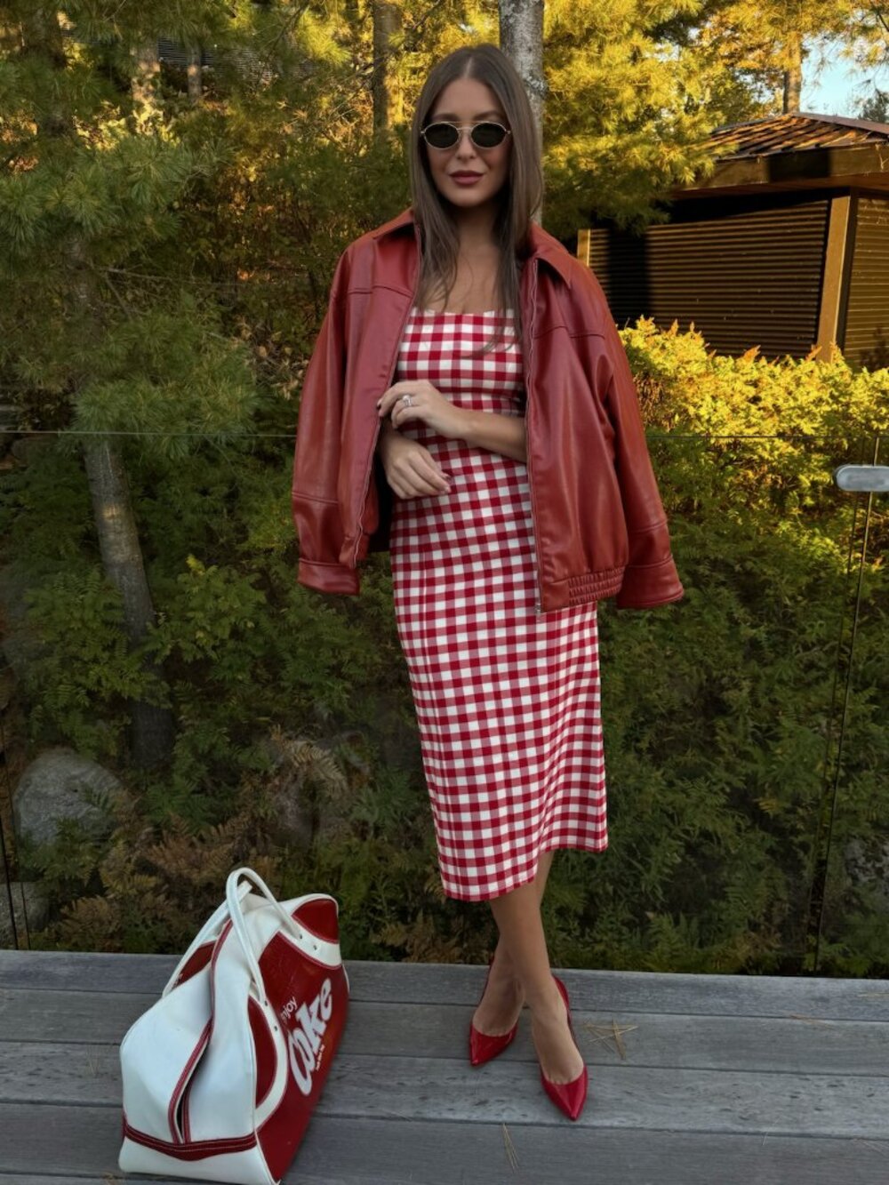 Red And White Gingham Halter Midi Dress